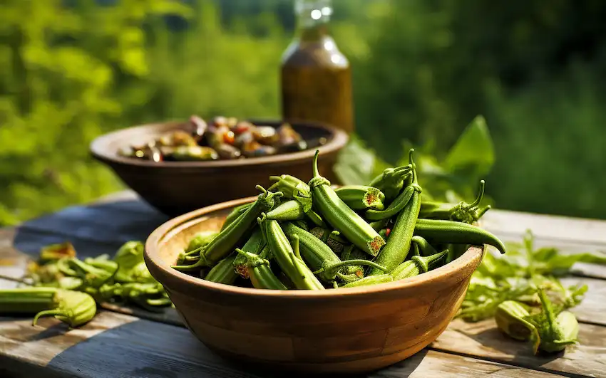 a bowl with okra