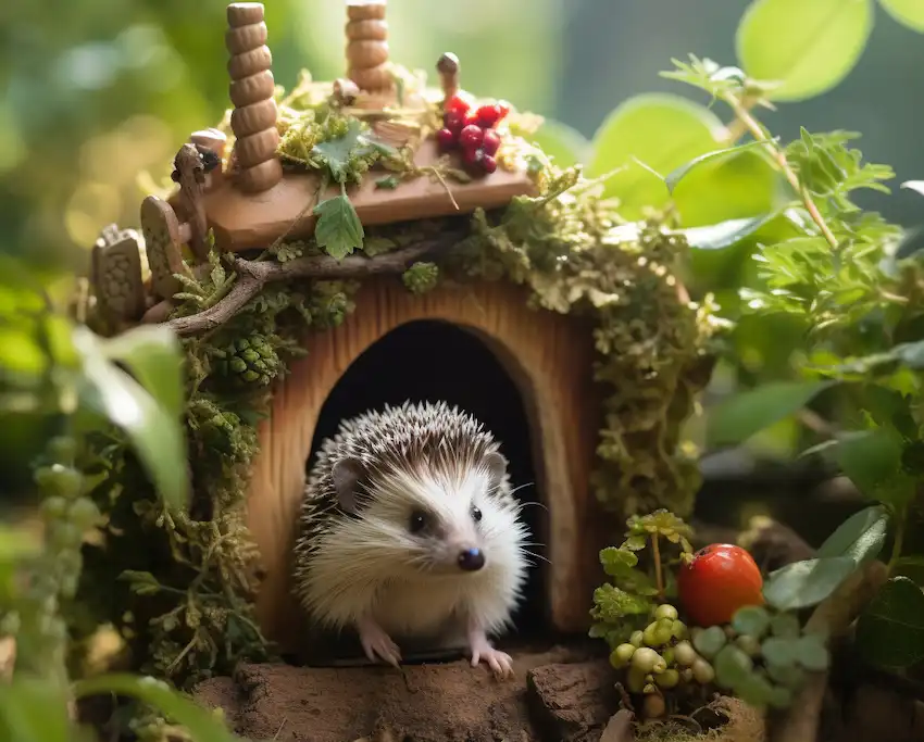 Techy Guru a hedgehog in front of its house