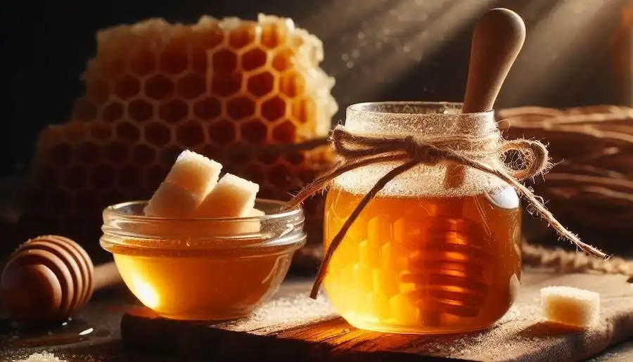 Techy Guru a jar of honey and cubic sugar