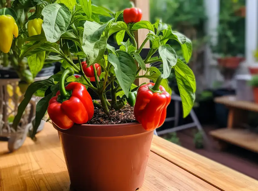 Techy Guru bell pepper plant in a pot