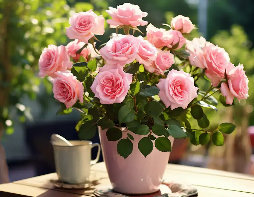pink rose in a pot