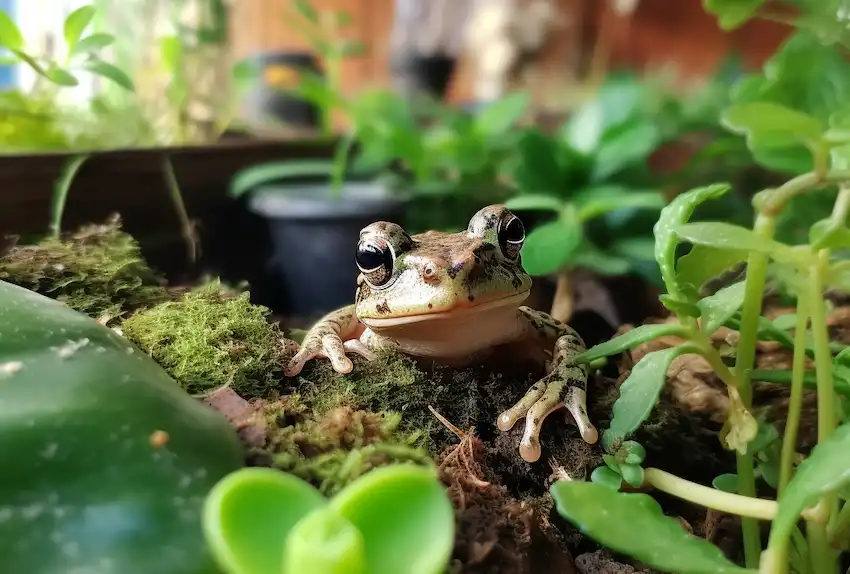 Techy Guru a little frog in home garden