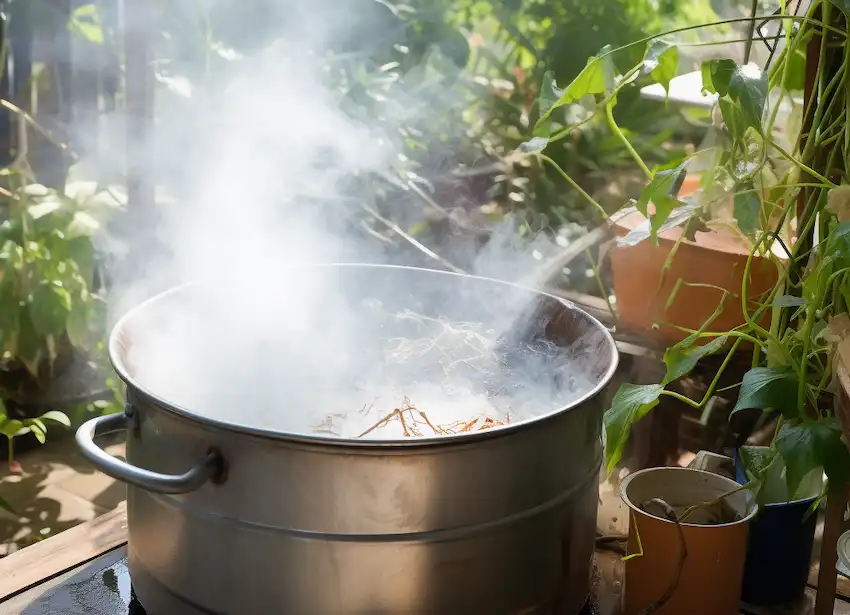 Techy Guru boiling water in the garden
