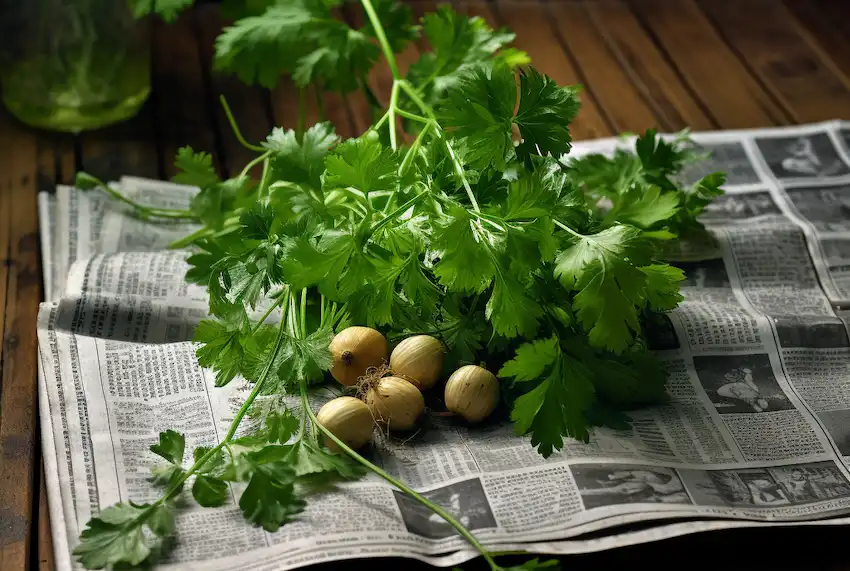 Techy Guru coriander on a newspaper
