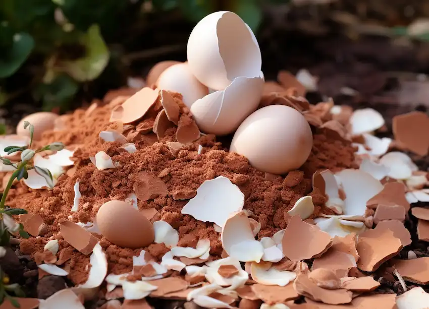 Techy Guru crushed eggshells on the soil in the garden