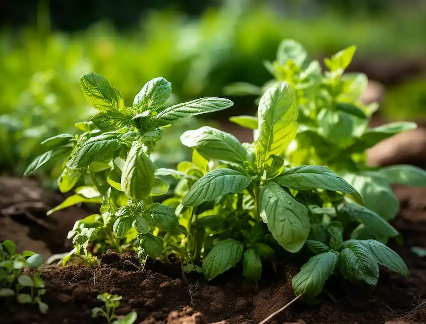 Techy Guru sage near potatoes plants
