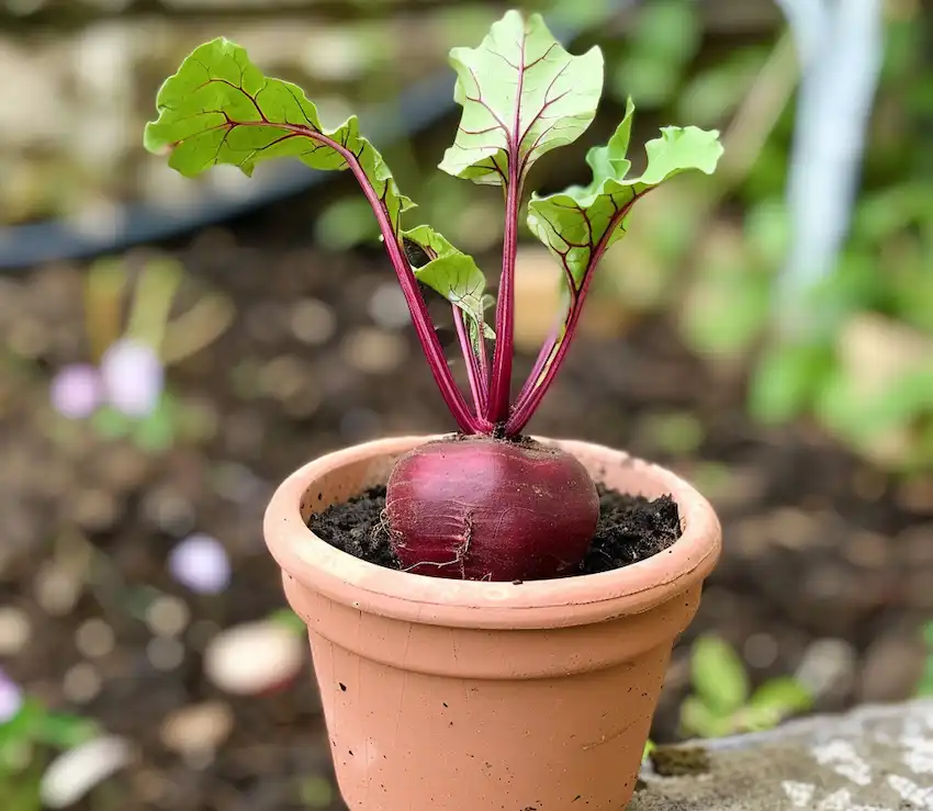 Techy Guru beet growing in a pot