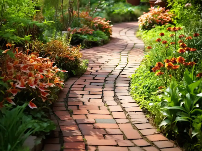 Techy Guru building a brick walkway in the garden