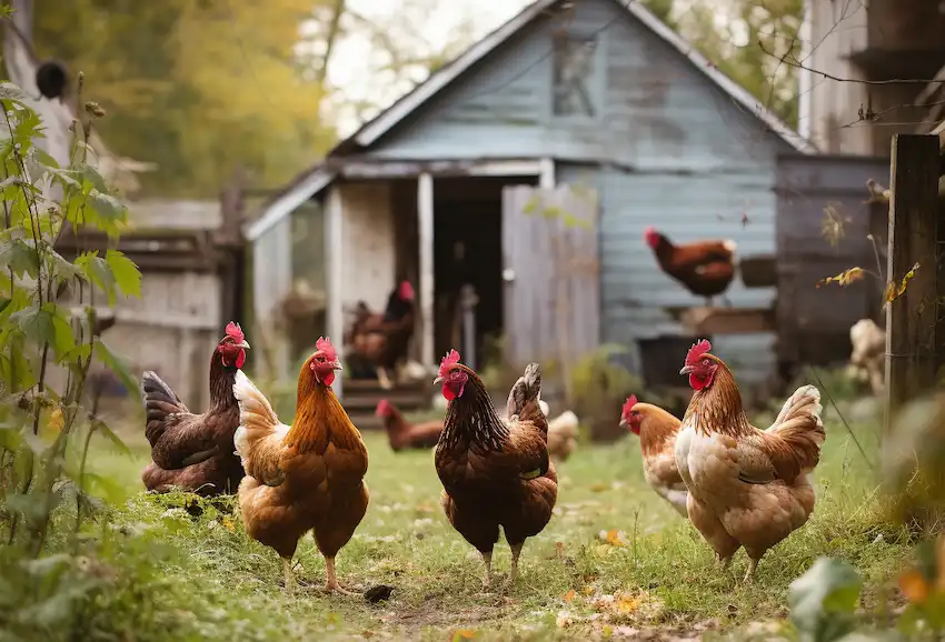 free range chickens in the yard