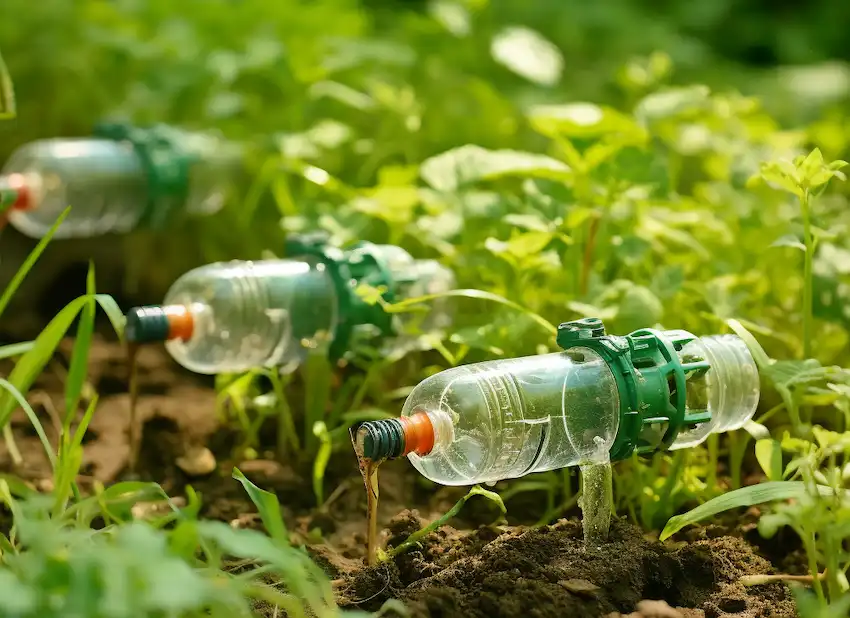 Techy Guru irrigation sprinkler made of 2l plastic bottles