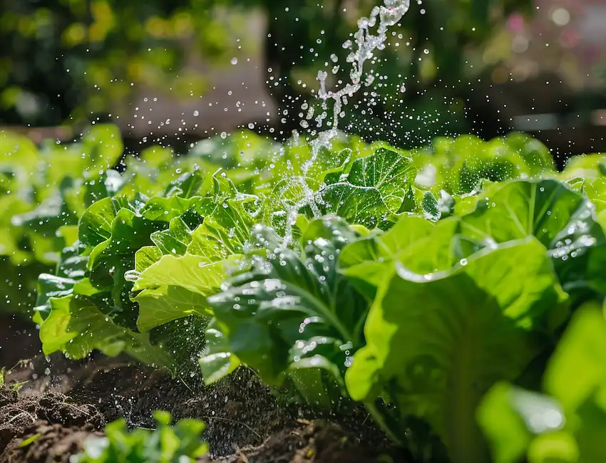 Techy Guru watering lettuce