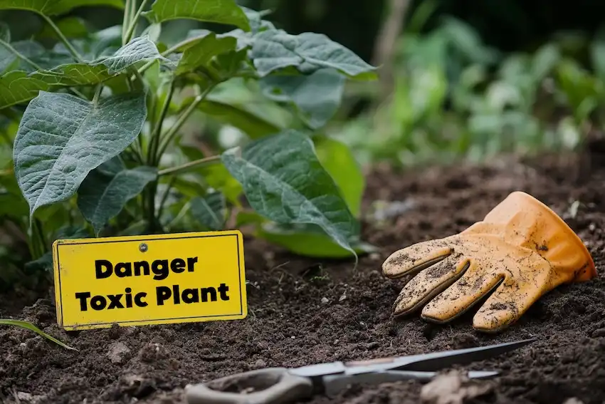 Techy Guru a warning sign next to a datura plant