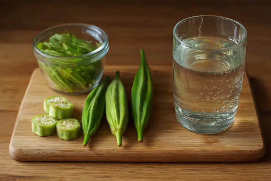 a glass of water with okra soaking