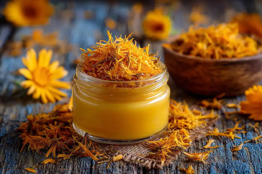 Techy Guru homemade calendula salve and dried petals png