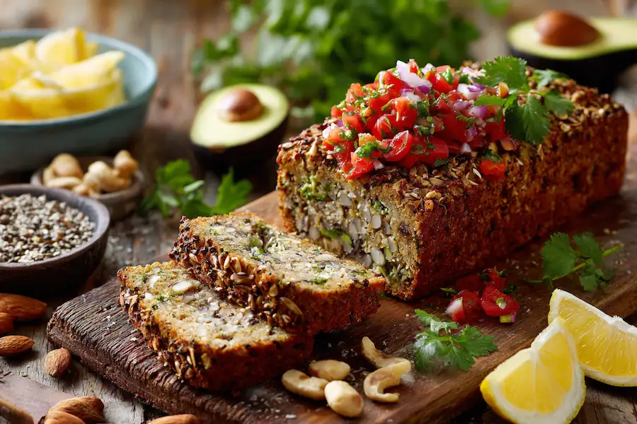 Techy Guru avocado seed nut loaf healthy protein recipe with salsa